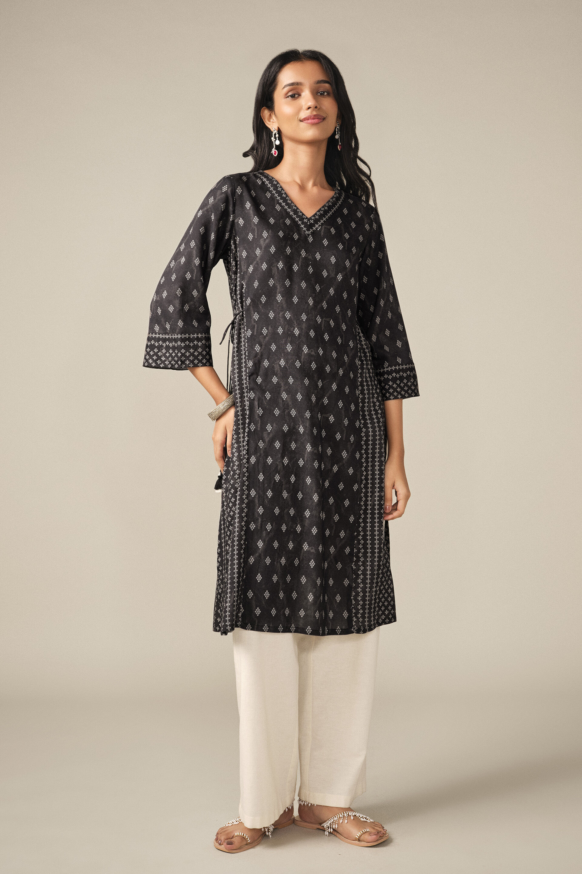 Printed A-line Kurta in Black
